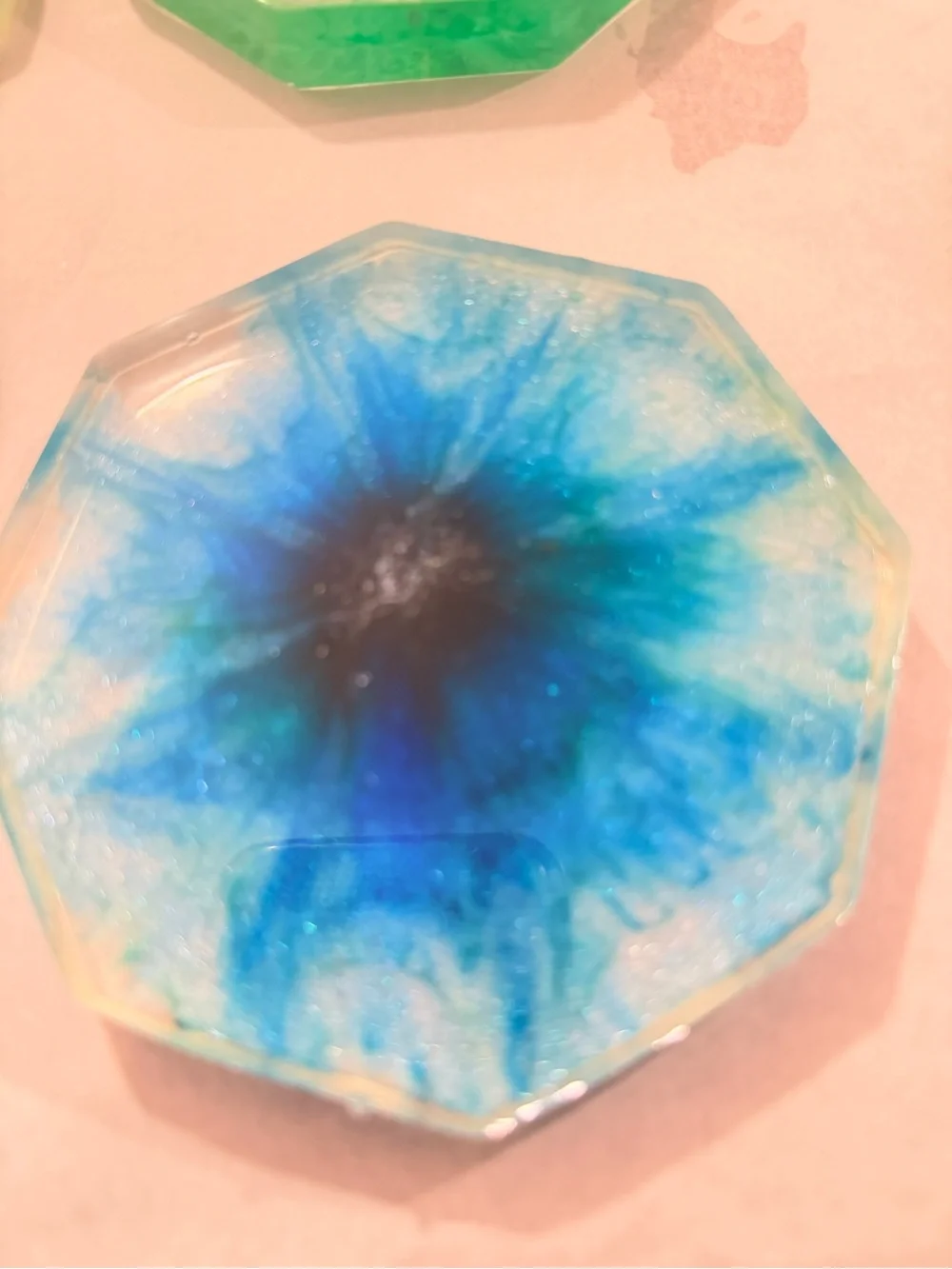Resin Coaster Set - Blue & Green Marbleized Drink Coasters